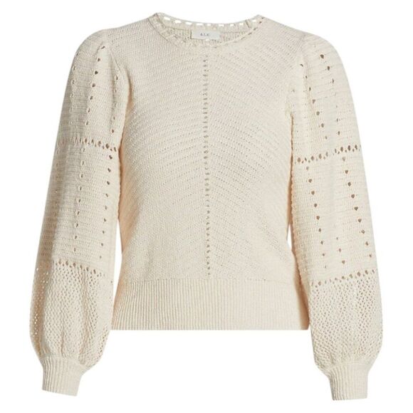 NWT! A.L.C. Ivory Juliana Rib-knit Pointelle Sweater Blouse Top Size XL - Picture 1 of 8